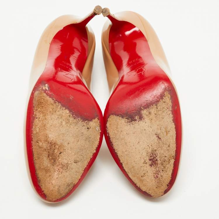 Pre Owned Christian Louboutin Beige Patent Leather Fifi Pumps Size 38.5