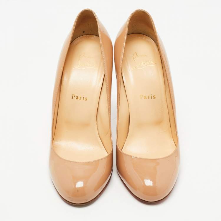 Pre Owned Christian Louboutin Beige Patent Leather Fifi Pumps Size 38.5