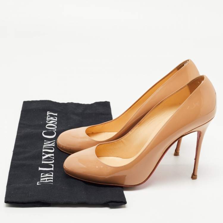 Pre Owned Christian Louboutin Beige Patent Leather Fifi Pumps Size 38.5