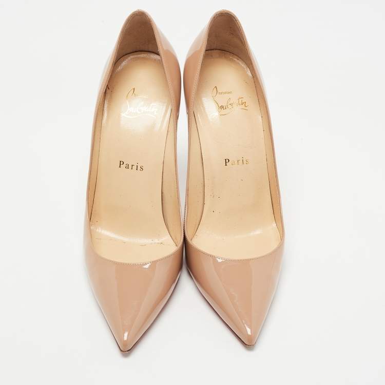 Pre Owned Christian Louboutin Beige Patent Leather Kate Pumps Size 38.5