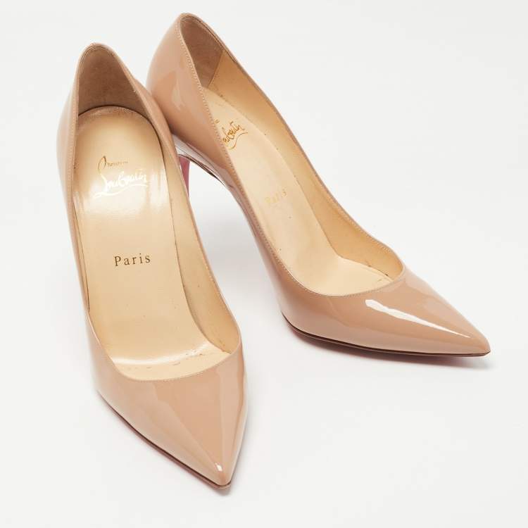 Pre Owned Christian Louboutin Beige Patent Leather Kate Pumps Size 38.5