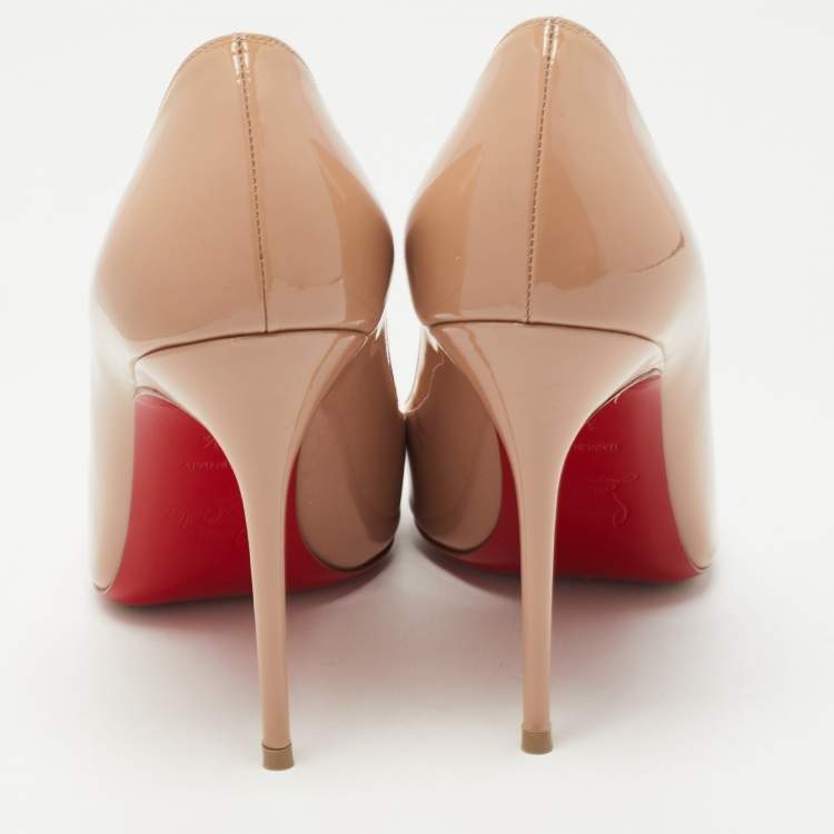 Pre Owned Christian Louboutin Beige Patent Leather Kate Pumps Size 38.5