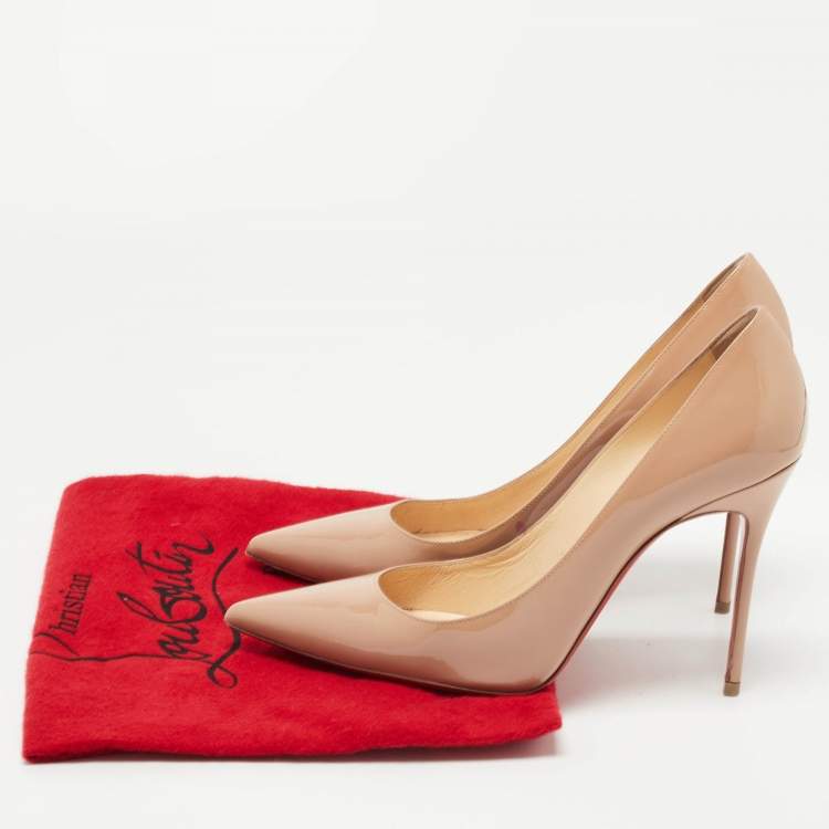 Pre Owned Christian Louboutin Beige Patent Leather Kate Pumps Size 38.5