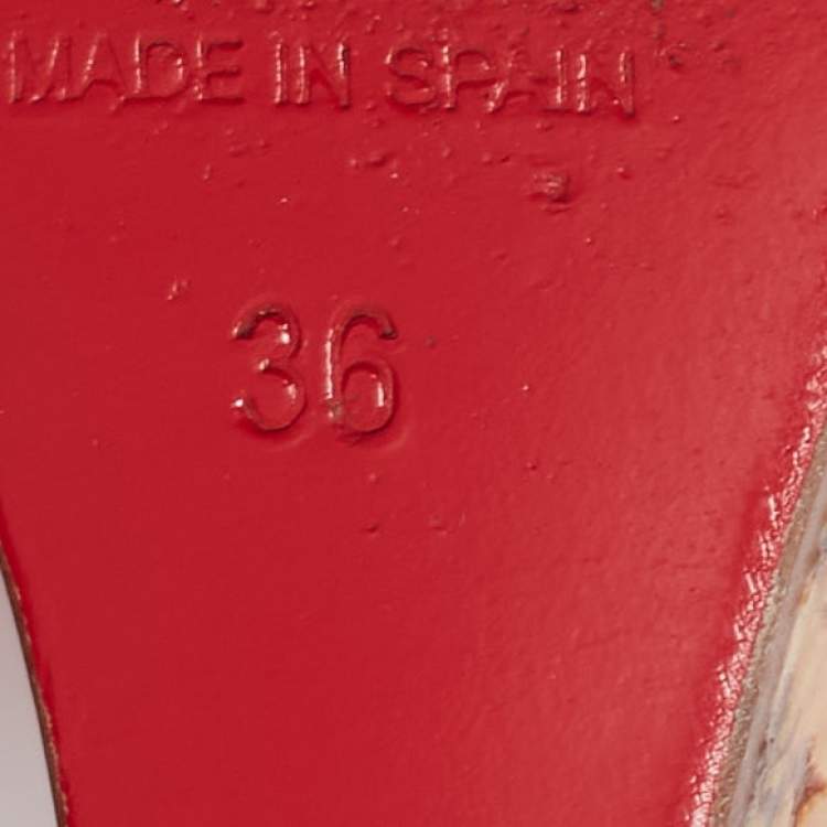 Pre Owned Christian Louboutin Neon Pink Patent Leather Cork Wedge Slingback Pumps Size 36