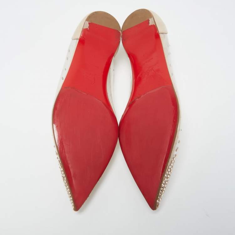 Pre Owned Christian Louboutin Beige Leather and PVC Degrastrass Ballet Flats Size 37