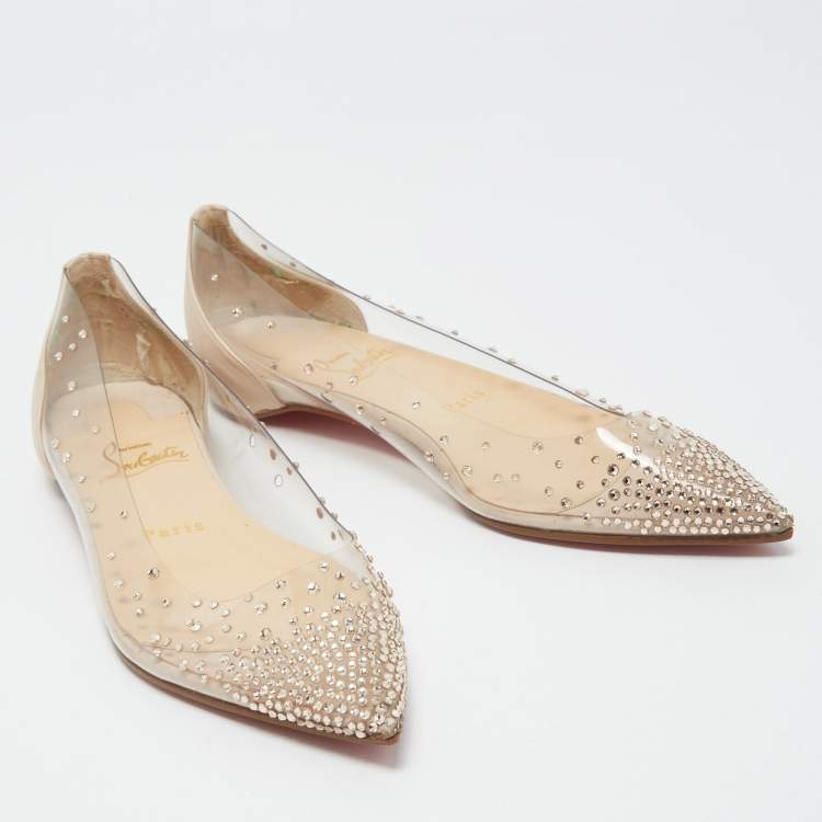 Pre Owned Christian Louboutin Beige Leather and PVC Degrastrass Ballet Flats Size 37