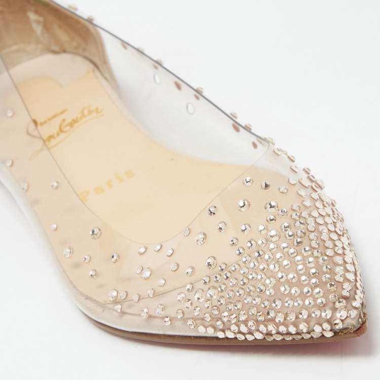 Pre Owned Christian Louboutin Beige Leather and PVC Degrastrass Ballet Flats Size 37
