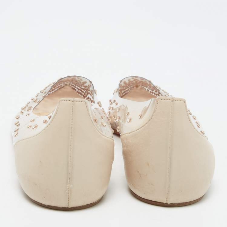 Pre Owned Christian Louboutin Beige Leather and PVC Degrastrass Ballet Flats Size 37