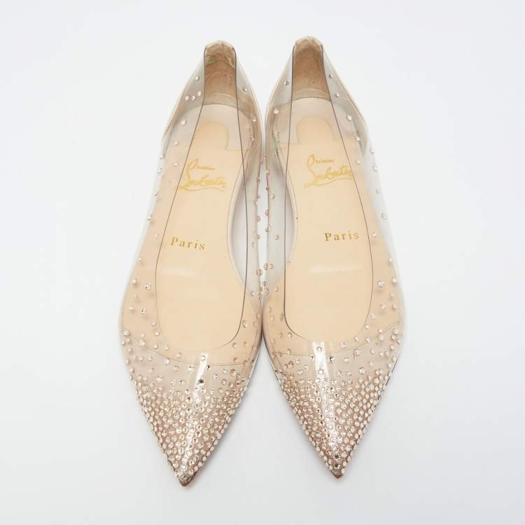 Pre Owned Christian Louboutin Beige Leather and PVC Degrastrass Ballet Flats Size 37