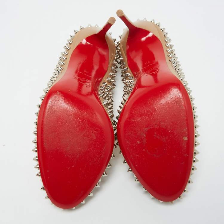 Pre Owned Christian Louboutin Beige Leather Fifi Spikes Pumps Size 39