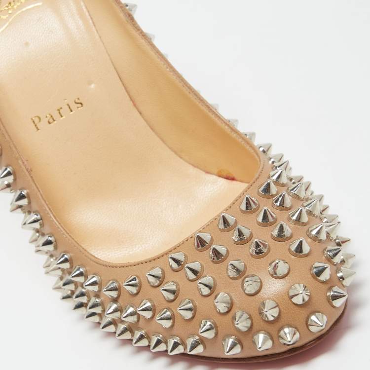 Pre Owned Christian Louboutin Beige Leather Fifi Spikes Pumps Size 39