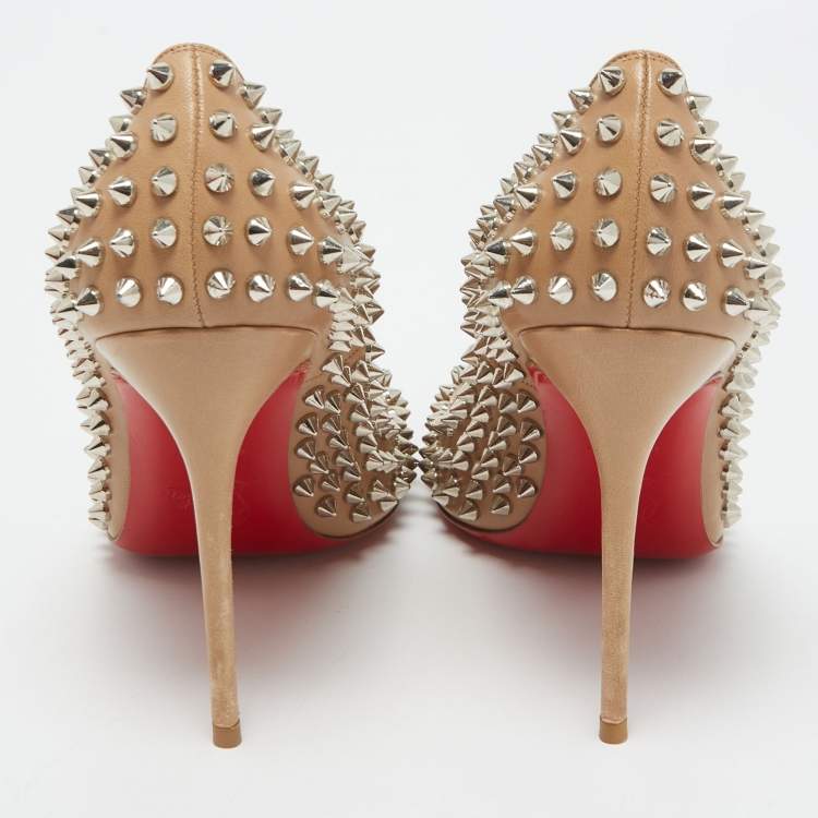 Pre Owned Christian Louboutin Beige Leather Fifi Spikes Pumps Size 39