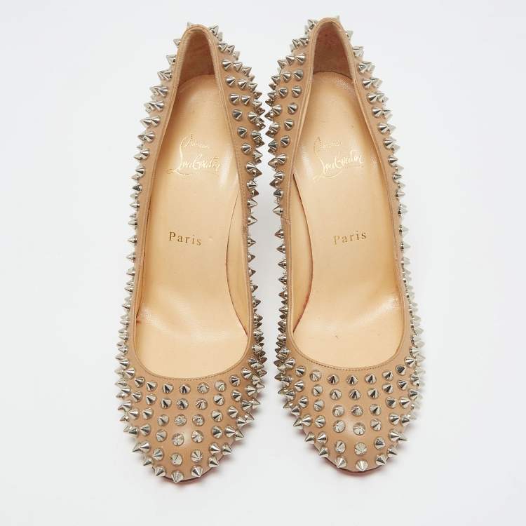 Pre Owned Christian Louboutin Beige Leather Fifi Spikes Pumps Size 39
