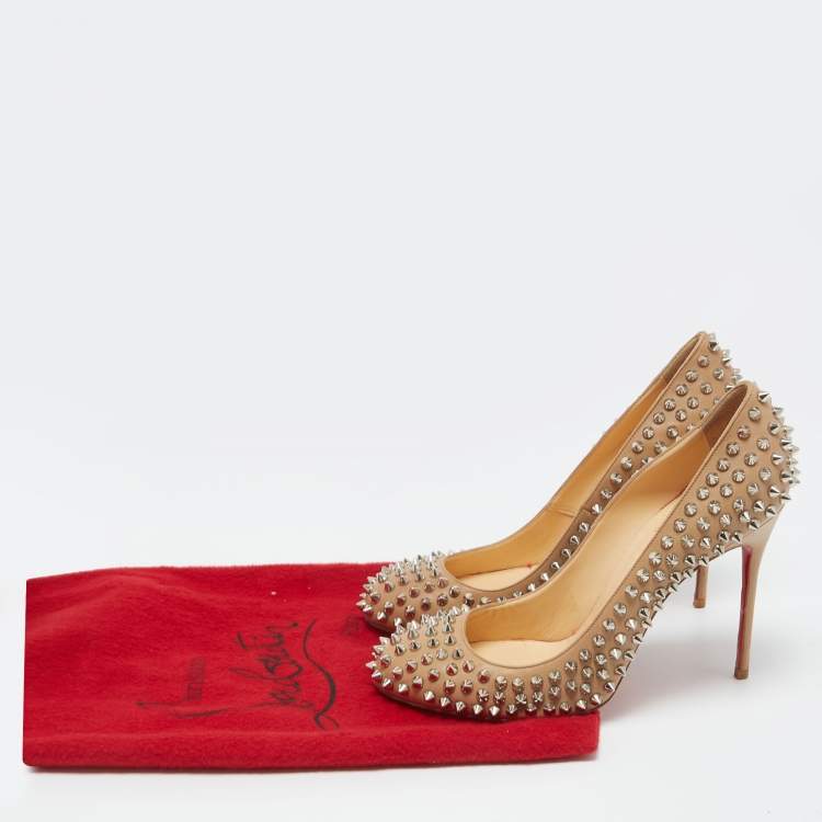 Pre Owned Christian Louboutin Beige Leather Fifi Spikes Pumps Size 39