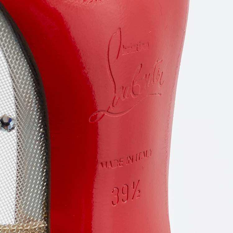 Pre Owned Christian Louboutin Beige/Silver Mesh and Leather Follies Strass Pumps Size 39.5