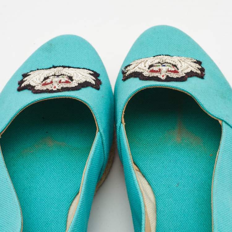 Pre Owned Christian Louboutin Blue Canvas Gala Espadrille Size 38