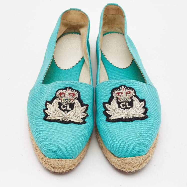 Pre Owned Christian Louboutin Blue Canvas Gala Espadrille Size 38