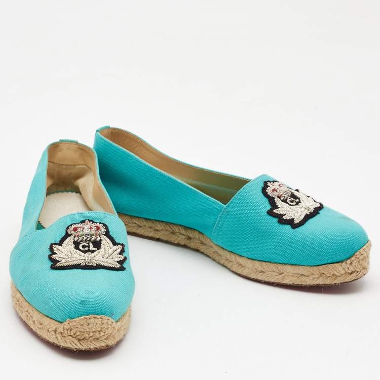 Pre Owned Christian Louboutin Blue Canvas Gala Espadrille Size 38