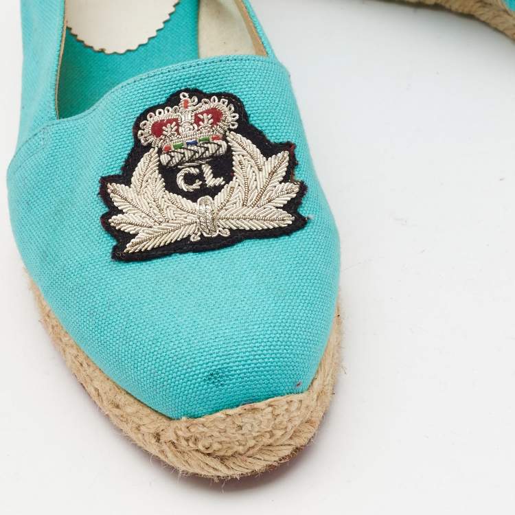 Pre Owned Christian Louboutin Blue Canvas Gala Espadrille Size 38