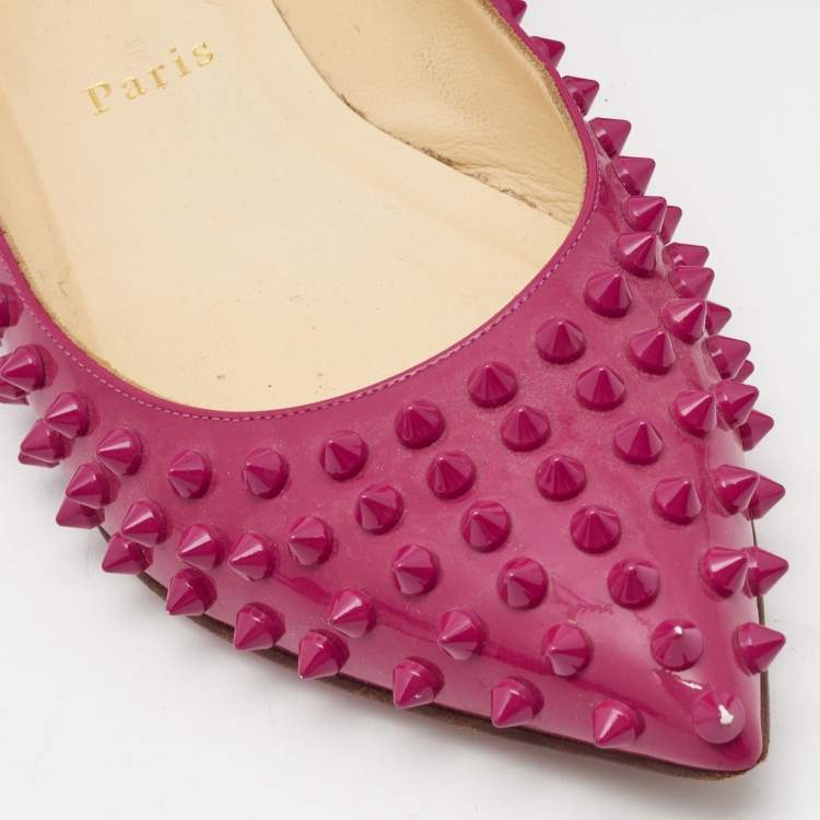 Pre Owned Christian Louboutin Pink Patent Leather Pigalle Spikes Ballet Flats Size 39