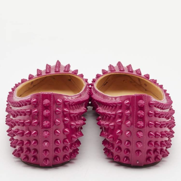 Pre Owned Christian Louboutin Pink Patent Leather Pigalle Spikes Ballet Flats Size 39