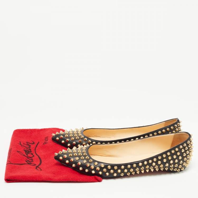 Pre Owned Christian Louboutin Black Leather Pigalle Spikes Ballet Flats Size 39