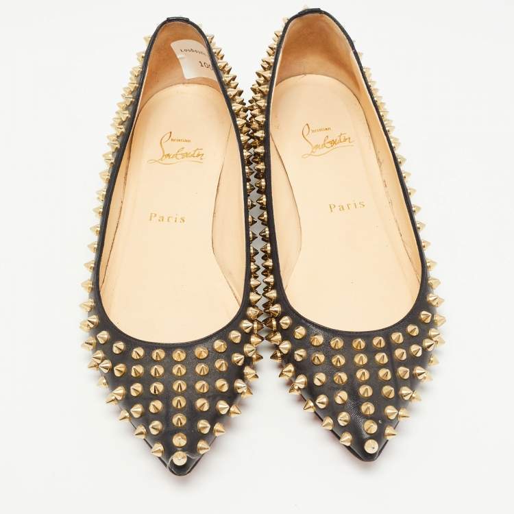 Pre Owned Christian Louboutin Black Leather Pigalle Spikes Ballet Flats Size 39