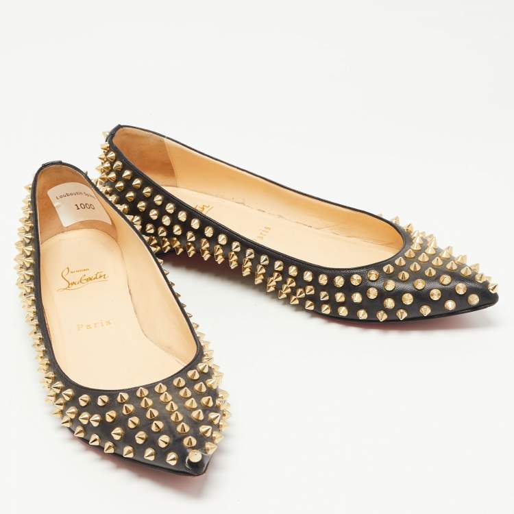Pre Owned Christian Louboutin Black Leather Pigalle Spikes Ballet Flats Size 39