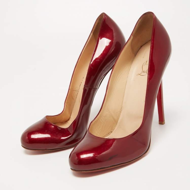 Pre Owned Christian Louboutin Metallic Red Patent Simple Pumps Size 40