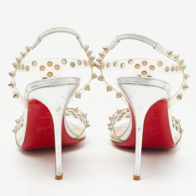Pre Owned Christian Louboutin Transparent Spiked PVC J-Lissimo T Strap Sandals Size 37 