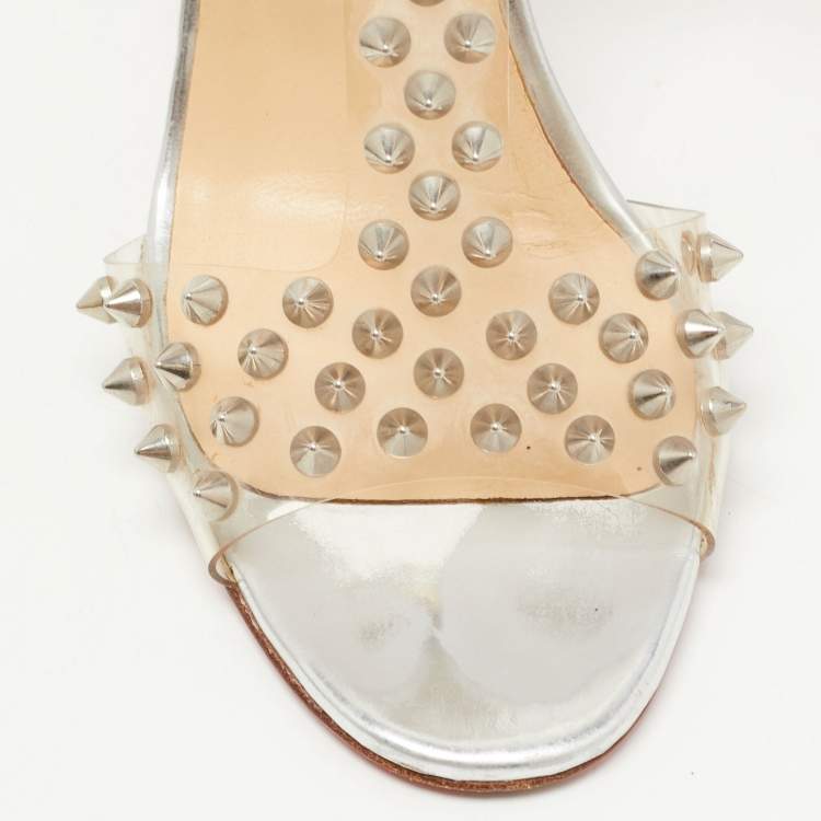 Pre Owned Christian Louboutin Transparent Spiked PVC J-Lissimo T Strap Sandals Size 37 