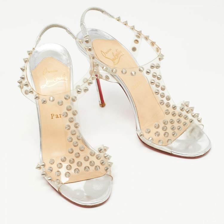 Pre Owned Christian Louboutin Transparent Spiked PVC J-Lissimo T Strap Sandals Size 37 