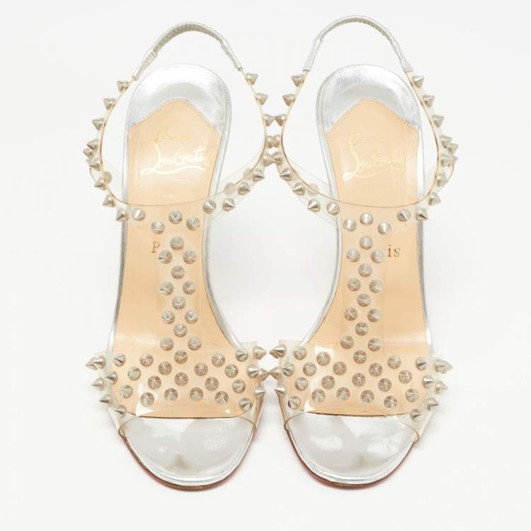 Pre Owned Christian Louboutin Transparent Spiked PVC J-Lissimo T Strap Sandals Size 37 