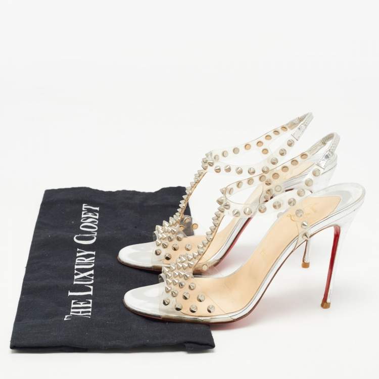 Pre Owned Christian Louboutin Transparent Spiked PVC J-Lissimo T Strap Sandals Size 37 