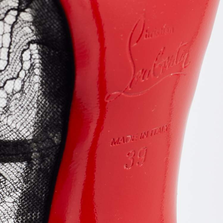 Pre Owned Christian Louboutin Black Leather and Lace Follies Pointed Toe Pumps Size 39