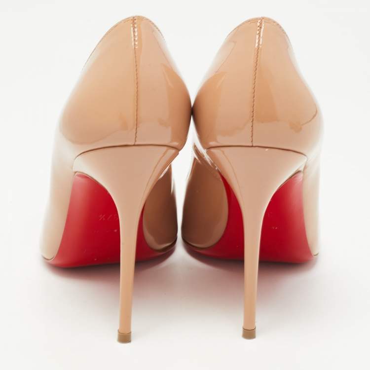 Pre Owned Christian Louboutin Beige Patent Leather Simple Round Toe Pumps Size 37.5