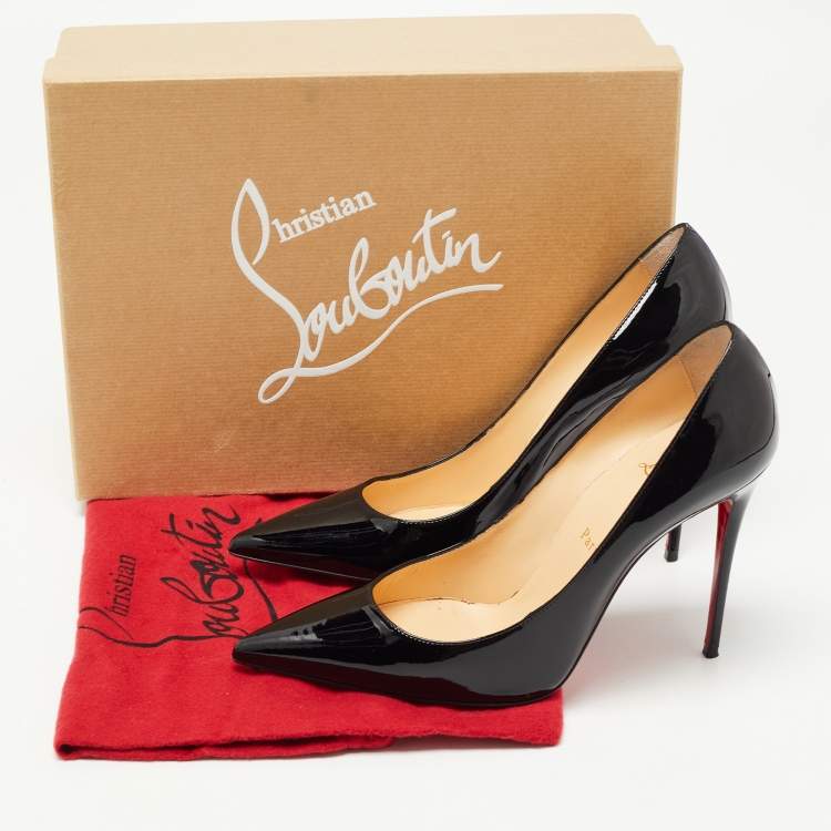 Pre Owned Christian Louboutin Black Patent Leather Kate Pumps Size 38.5