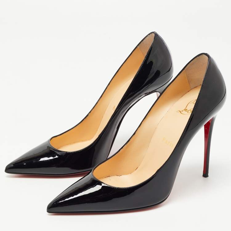 Pre Owned Christian Louboutin Black Patent Leather Kate Pumps Size 38.5