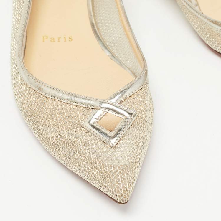 Pre Owned Christian Louboutin Gold Mesh and Embossed Snakeskin Ballet Flats Size 37