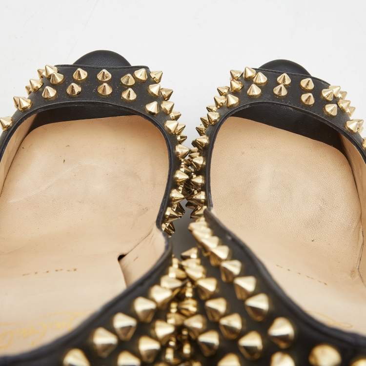 Pre Owned Christian Louboutin Black Leather Lady Peep Spike Pumps Size 40
