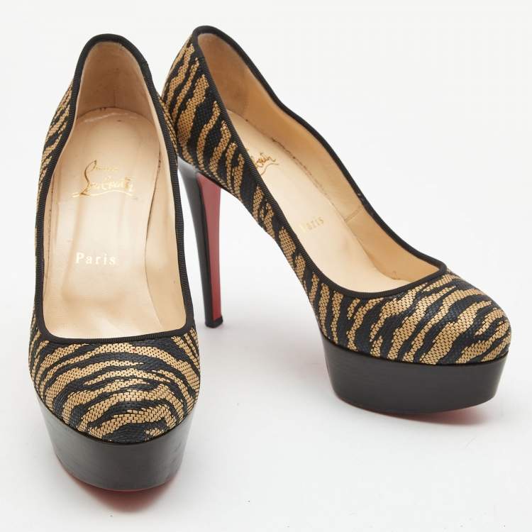 Pre Owned Christian Louboutin Beige/Black Raffia Bianca Pumps Size 38.5