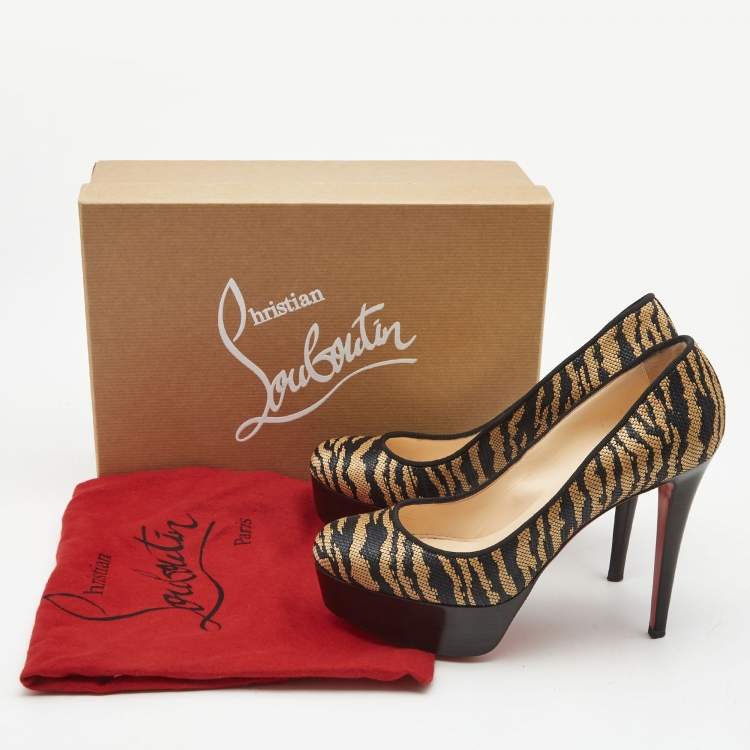 Pre Owned Christian Louboutin Beige/Black Raffia Bianca Pumps Size 38.5