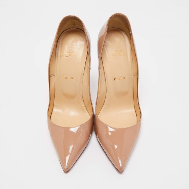 Pre Owned Christian Louboutin Beige Patent Leather So Kate Pumps Size 41