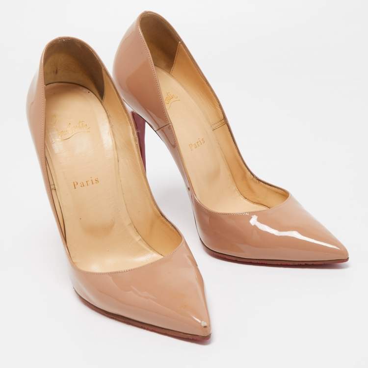 Pre Owned Christian Louboutin Beige Patent Leather So Kate Pumps Size 41