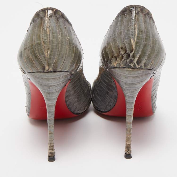 مملوكة مسبقًا Christian Louboutin Grey/Green Python Leather Kate Pumps Size 40.5