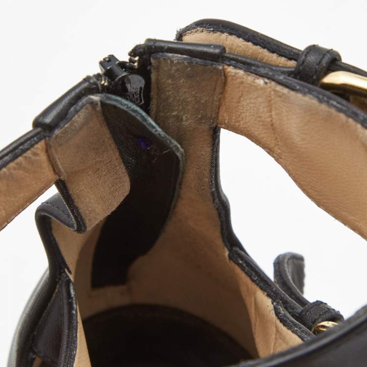 Pre Owned Christian Louboutin Black Perforated Leather Fencing Strappy Sandals Size 39.5