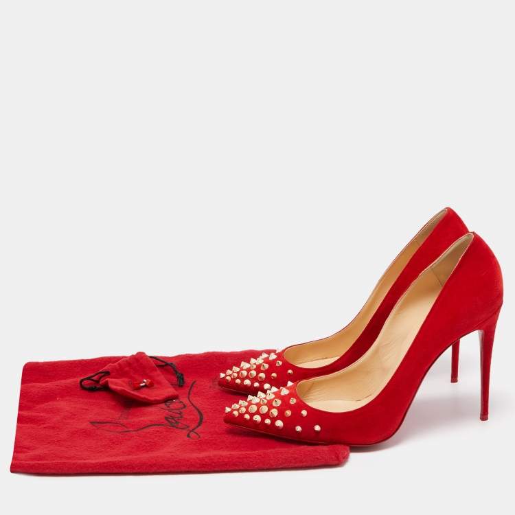 Pre Owned Christian Louboutin Red Suede Spikyshell Pumps Size 40