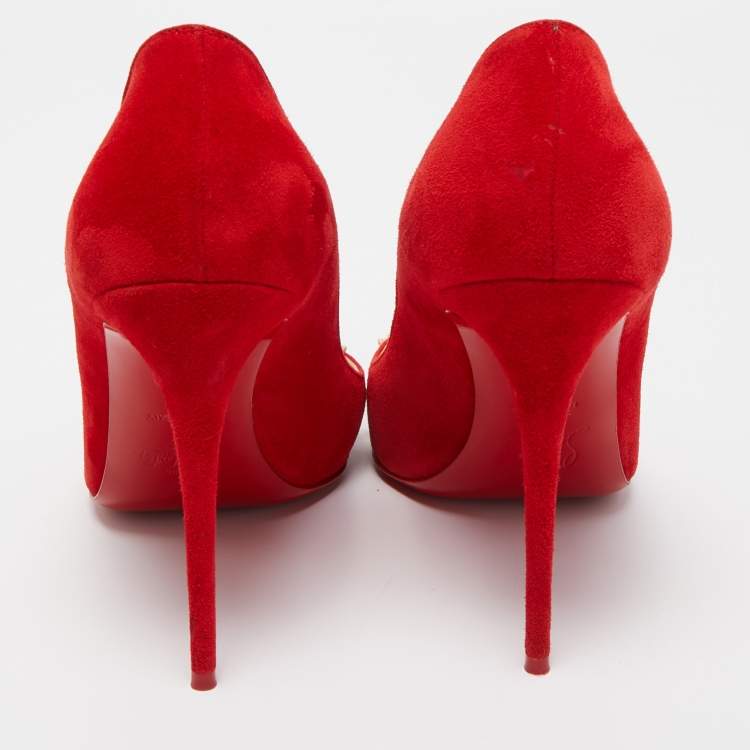 Pre Owned Christian Louboutin Red Suede Spikyshell Pumps Size 40