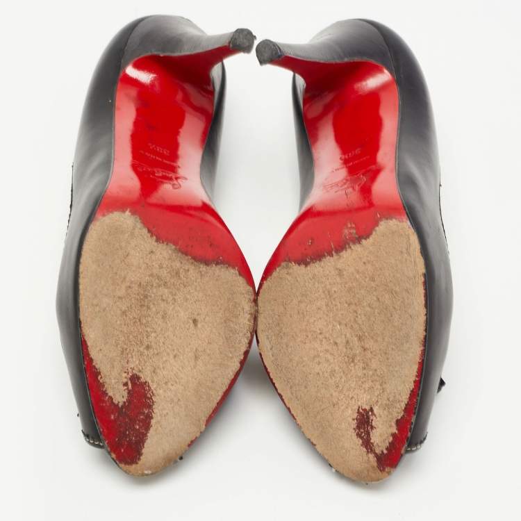 Pre Owned Christian Louboutin Black Leather Campus  Peep Toe Pumps Size 38.5