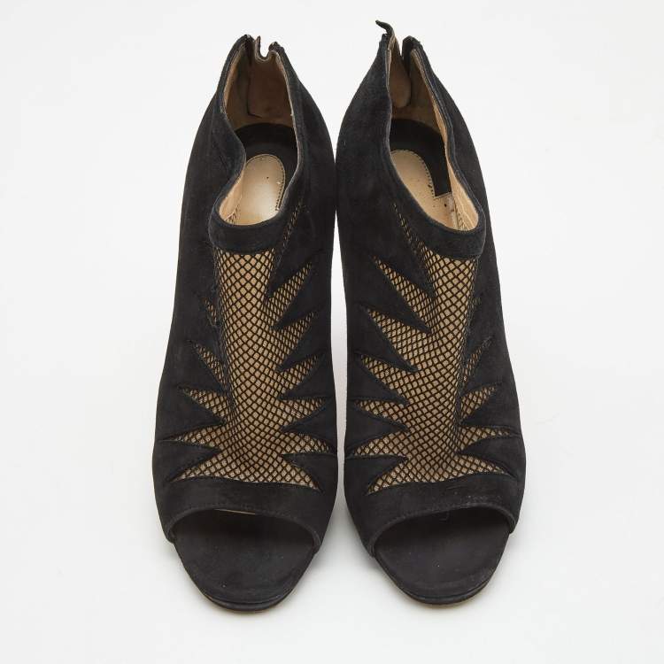 Pre Owned Christian Louboutin Black Suede and Mesh Disorder Ankle Booties Size 39.5